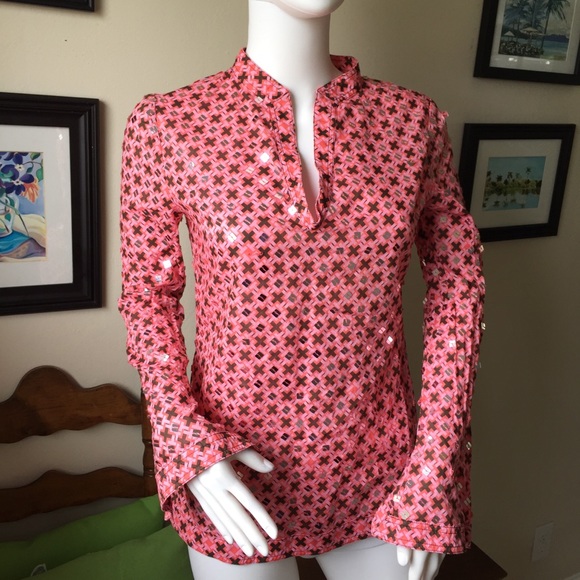 Tory Burch Tops - TRR Tory Burch Pink Geo Mirror Tile Tunic Top